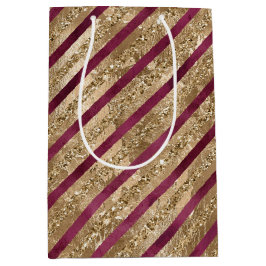 ブルゴーニュ金ゴールドグリッターストライプ ミディアムペーパーバッグ