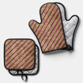 ブルゴーニュ金ゴールドグリッターストライプ 鍋つかみ&鍋敷きセット (正面/裏面)