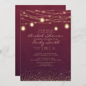 ブルゴーニュ金ゴールドグリッターストリングライトブライダルシャワー 招待状 (正面/裏面)