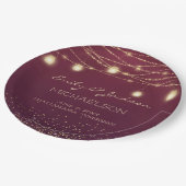 ブルゴーニュ金ゴールドグリッターストリングライトランタン結婚ズ ペーパープレート (アングル)