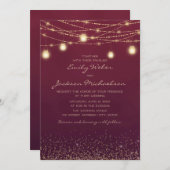 ブルゴーニュ金ゴールドグリッターストリングライトランタン結婚ズ 招待状 (正面/裏面)
