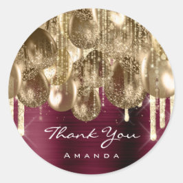 ブルゴーニュ金ゴールドグリッターバルーンDRIP記念日 ラウンドシール