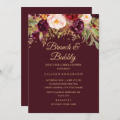 ブルゴーニュ金ゴールドグリッターフローラブランチ&バブリー 招待状 (正面/裏面)