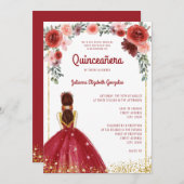 ブルゴーニュ金ゴールドグリッターフローラプリンセスキンセアニェラ 招待状 (正面/裏面)