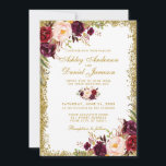 ブルゴーニュ金ゴールドグリッターフローラ結婚式招待状 招待状<br><div class="desc">バーグニエレガントー水色フローラと金ゴールドグリッター結婚式招待状-金ゴールドスクリプト</div>