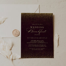ブルゴーニュ金ゴールドグリッター結婚ズブレックファースト 招待状