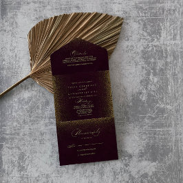 ブルゴーニュ金ゴールドグリッター結婚書道 オールインワン招待状