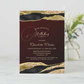 ブルゴーニュ金ゴールドグリッター誕生日パーティー 招待状 (スタンド正面)