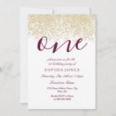 ブルゴーニュ金ゴールドグリッター1st誕生日パーティー招待状 招待状 (正面)