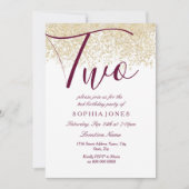 ブルゴーニュ金ゴールドグリッター2nd誕生日パーティー招待状 招待状 (正面)