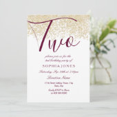 ブルゴーニュ金ゴールドグリッター2nd誕生日パーティー招待状 招待状 (スタンド正面)