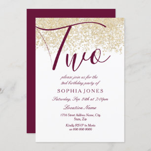 ブルゴーニュ金ゴールドグリッター2nd誕生日パーティー招待状 招待状