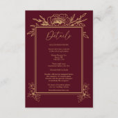 ブルゴーニュ金ゴールドシンプルフローラ結婚詳細 エンクロージャーカード (正面)