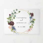 ブルゴーニュ金ゴールドジオメト結婚リ 三つ折り招待状 (カバー)