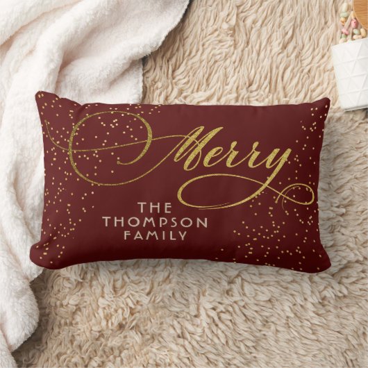 ブルゴーニュ金ゴールドスクリプトメリーブライトファミリークリスマス ランバークッション (ブランケット)
