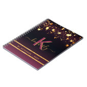 ブルゴーニュ金ゴールドスターブラックグリッターモノグラムシック ノートブック (左側)