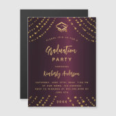 ブルゴーニュ金ゴールドスター卒業パーティーモダン贅沢 マグネット招待状 (正面/裏面)