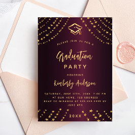 ブルゴーニュ金ゴールドスター卒業パーティーモダン贅沢 招待状