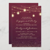 ブルゴーニュ金ゴールドストリングライト婚約パーティ 招待状 (正面/裏面)