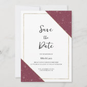 ブルゴーニュ金ゴールドスパークルグリッター日付を保存 招待状 (正面)