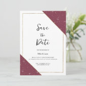 ブルゴーニュ金ゴールドスパークルグリッター日付を保存 招待状 (スタンド正面)