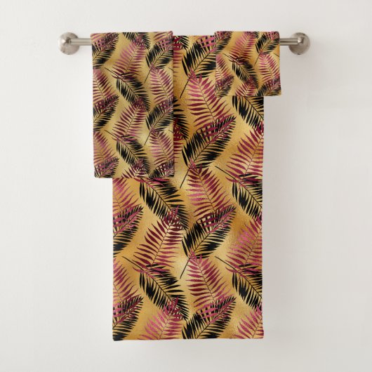 ブルゴーニュ金ゴールドタイル張りリーフパターンバスタオルセット バスタオルセット (インサイチュ)