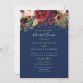 ブルゴーニュ金ゴールドネイビーフローラリハーサルディナー 招待状 (正面)