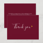 ブルゴーニュ金ゴールドハートシックなスクリプトビジネス サンキューカード (正面/裏面)