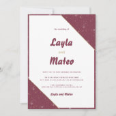 ブルゴーニュ金ゴールドハートスパークルグリッター結婚ズ 招待状 (正面)