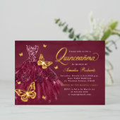 ブルゴーニュ金ゴールドバタフライドレスキンセアニェラ 箔招待状 (立ち正面)