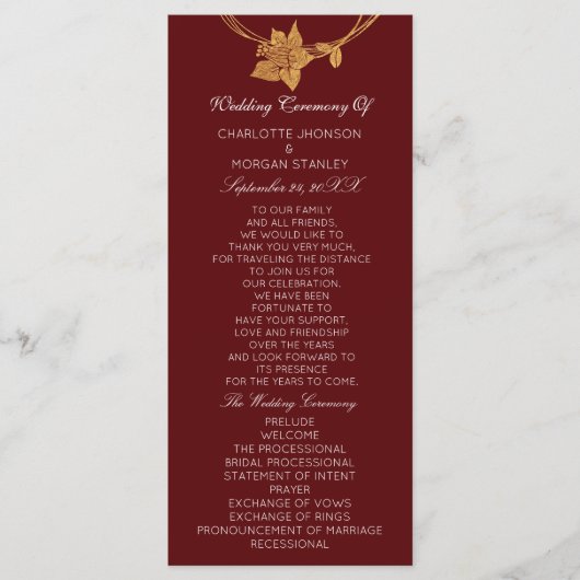 ブルゴーニュ金ゴールドフローライベント結婚式 プログラムマルーン プログラム (正面)