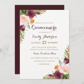 ブルゴーニュ金ゴールドフローラグリッターキンセアニェラカード 招待状 (正面/裏面)