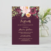 ブルゴーニュ金ゴールドフローラグリッター40th誕生日パーティー 招待状 (スタンド正面)