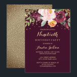 ブルゴーニュ金ゴールドフローラグリッター90thバースデーパーティー 招待状<br><div class="desc">リトル・ベイリー店のフローラバースデーパーティ招待状をもっと！</div>