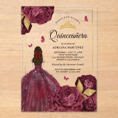 ブルゴーニュ金ゴールドフローラドレスバタフライキンセアニェラ アクリル招待状 (正面)