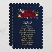 ブルゴーニュ金ゴールドフローラネイビーシーティングチャートカード 招待状 (正面/裏面)