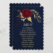 ブルゴーニュ金ゴールドフローラネイビーシーティングチャートカード 招待状 (正面/裏面)