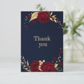 ブルゴーニュ金ゴールドフローラネイビーブルー サンキューカード (スタンド正面)