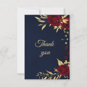 ブルゴーニュ金ゴールドフローラネイビーブルー サンキューカード (正面)