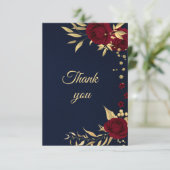 ブルゴーニュ金ゴールドフローラネイビーブルー サンキューカード (スタンド正面)