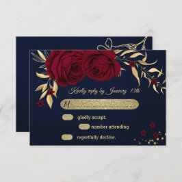 ブルゴーニュ金ゴールドフローラネイビーブルー 出欠カード