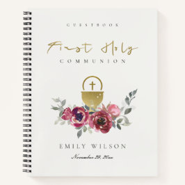 ブルゴーニュ金ゴールドフローラファースト聖餐式ゲストブック ノートブック