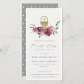 ブルゴーニュ金ゴールドフローラファースト聖餐式招待状 サンキューカード (正面/裏面)