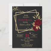 ブルゴーニュ金ゴールドフローラブラックブライダルシャワー 招待状 (正面)