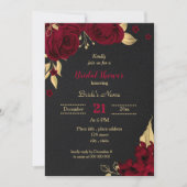 ブルゴーニュ金ゴールドフローラブラックブライダルシャワー 招待状 (正面)