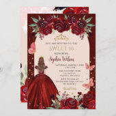 ブルゴーニュ金ゴールドフローラプリンセススウィート16 招待状 (正面/裏面)
