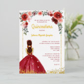 ブルゴーニュ金ゴールドフローラボールガウン15thキンセアニェラ 箔招待状 (立ち正面)