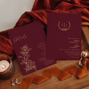 ブルゴーニュ金ゴールドフローラモノグラム結婚すべて 招待状