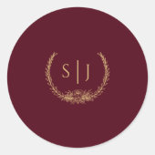 ブルゴーニュ金ゴールドフローラモノグラム結婚ズステッカー ラウンドシール (正面)