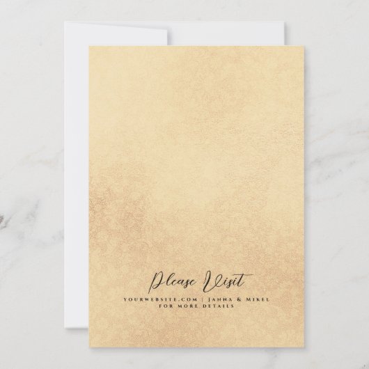 ブルゴーニュ金ゴールドフローラレスシックフォイルグリッター結婚ズ 招待状 (裏面)